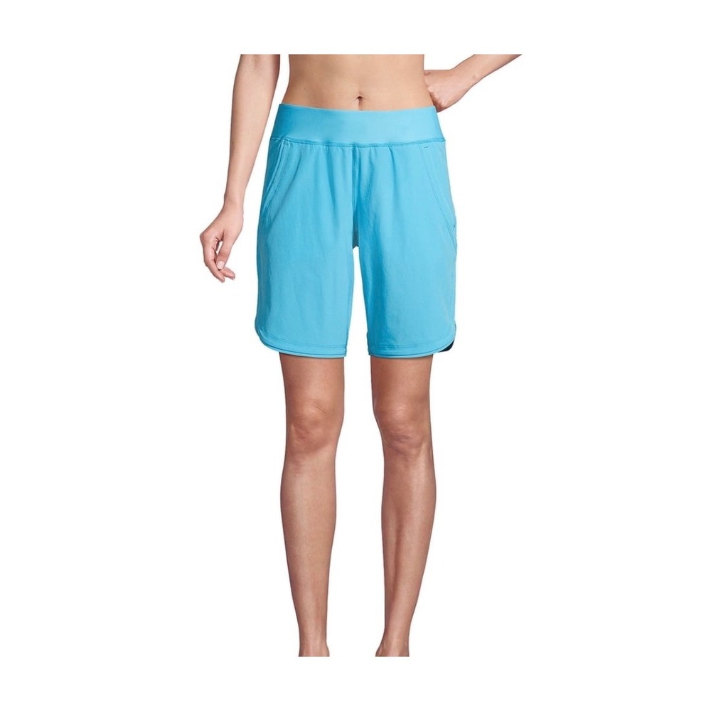 Lands End Womens Turquoise Blue Board Shorts Swim Trunks Liner Size 10 Pockets